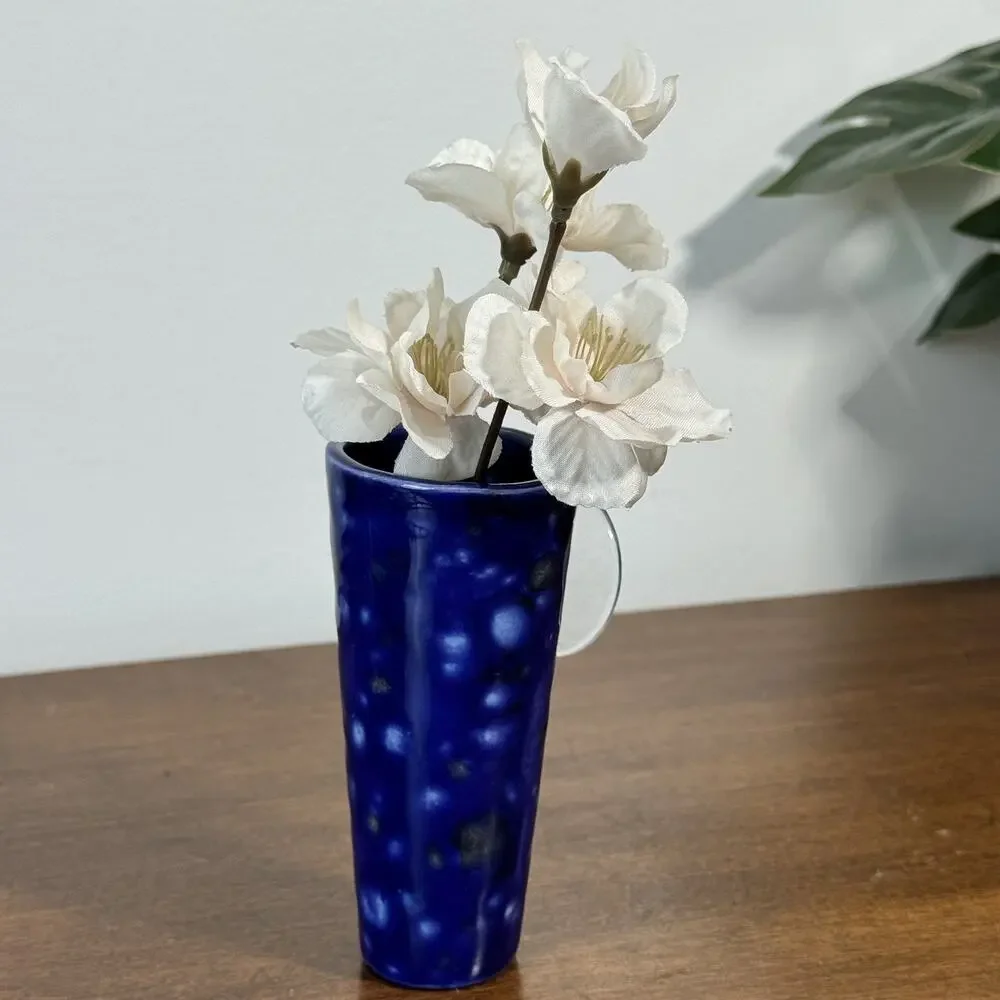Vintage Mid-Century Modern Cobalt Blue Speckled Glaze Wall Vase Suction Cup